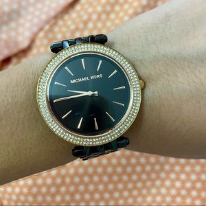 Michael Kors black and rose gold studded watch